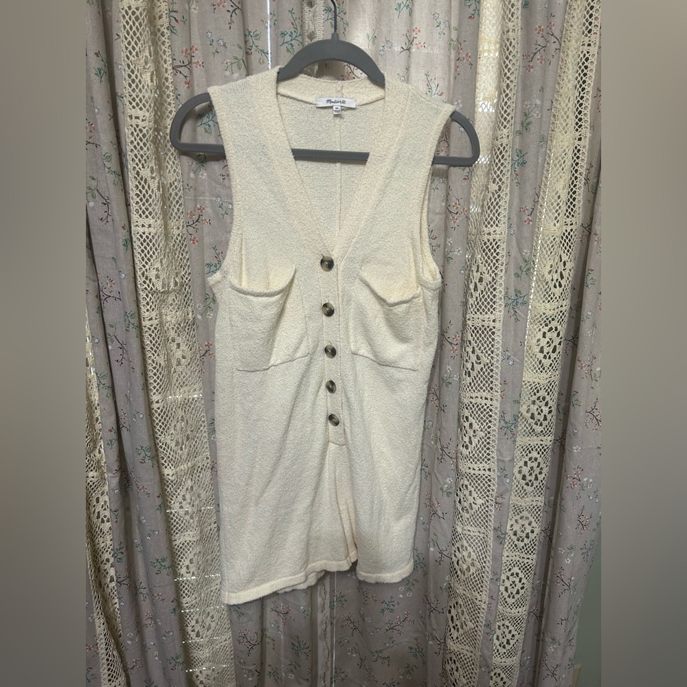 2/$28 Madewell Bayport Ivory Sweater Knit Button Front Romper Women’s XS - Picture 2 of 6
